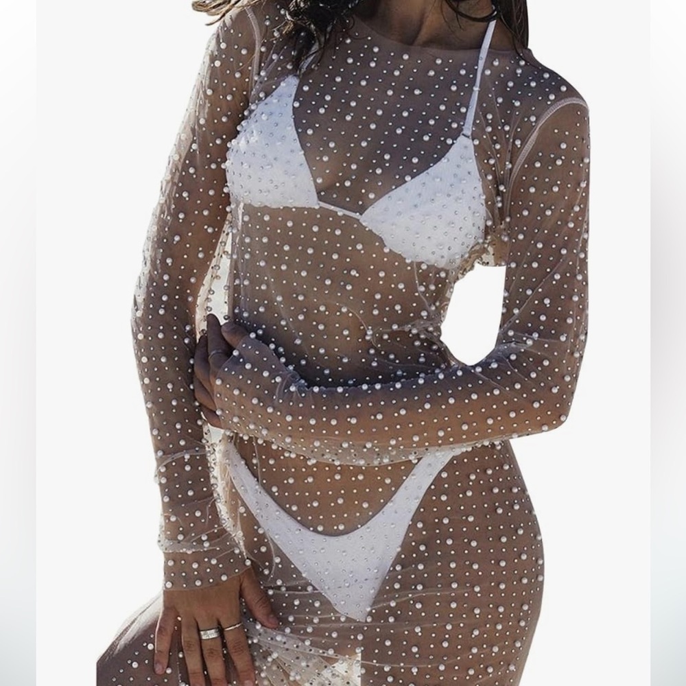 sheer pearl and sparkle dress